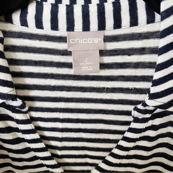 Chicos Linen Top Women's Size L Blue Stripe Henley 3/4 Sleeve Slub Pockets Light - Picture 6 of 6